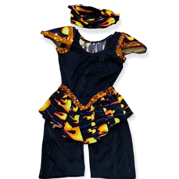 Child’s black leotard dance costume approx Sz 2 with lacing at waist & skirt - Picture 2 of 7